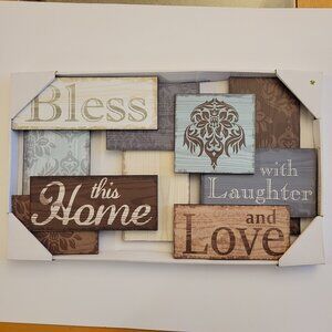 NEW Bless This Home with Laughter and Love Wall Decor Sign - Blue Brown Ivory